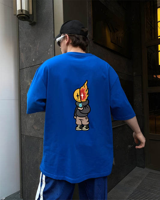 Blue "Fire Boy" Printed Oversize T-Shirt