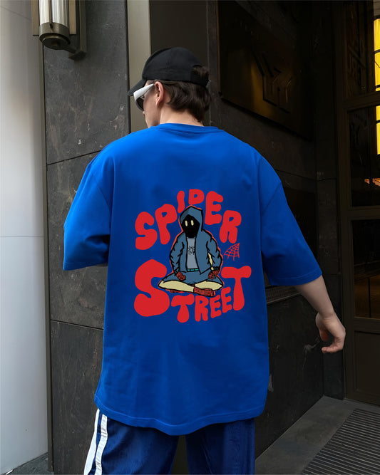 Blue "Street Spider" Printed Oversize T-Shirt