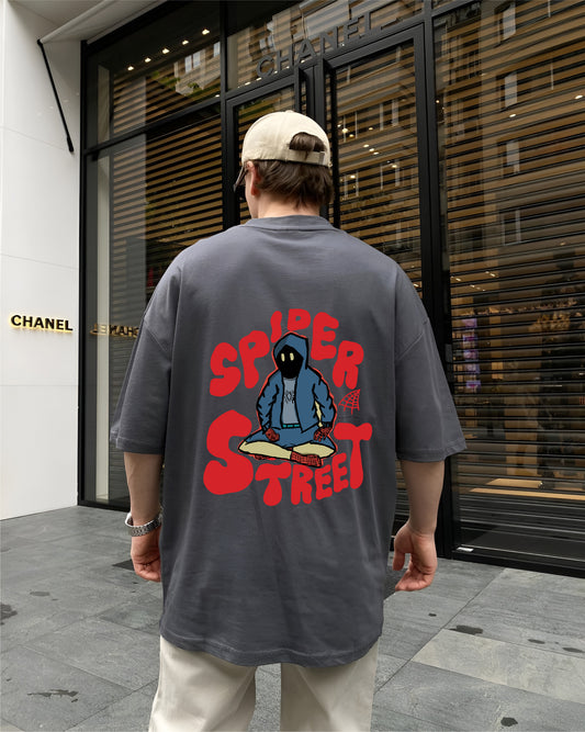 Grey "Street Spider" Printed Oversize T-Shirt