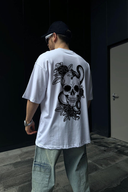 White "Skull" Printed Oversize T-Shirt
