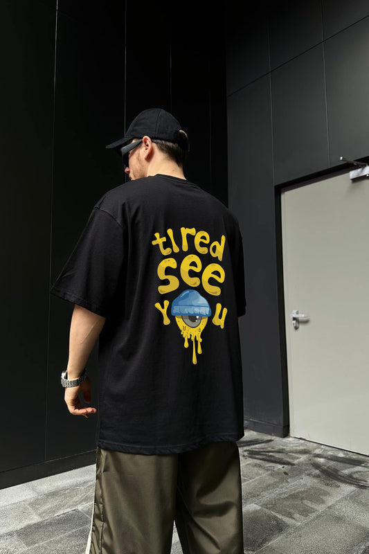 Black "Tired" Printed Oversize T-Shirt