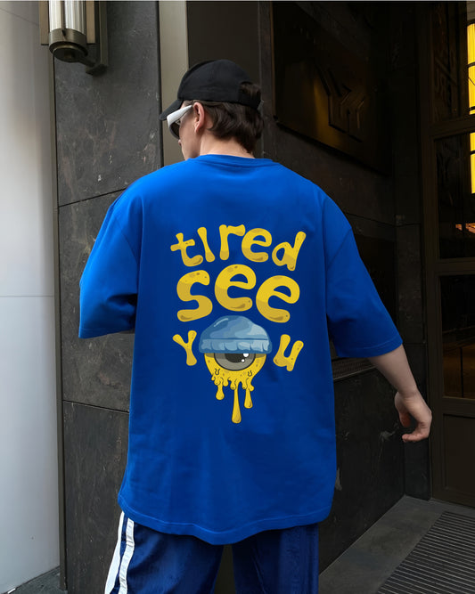 Blue "Tired" Printed Oversize T-Shirt