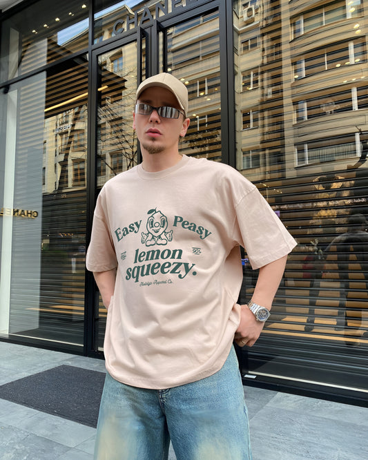Beige "Nostalgia" Printed Oversize T-Shirt