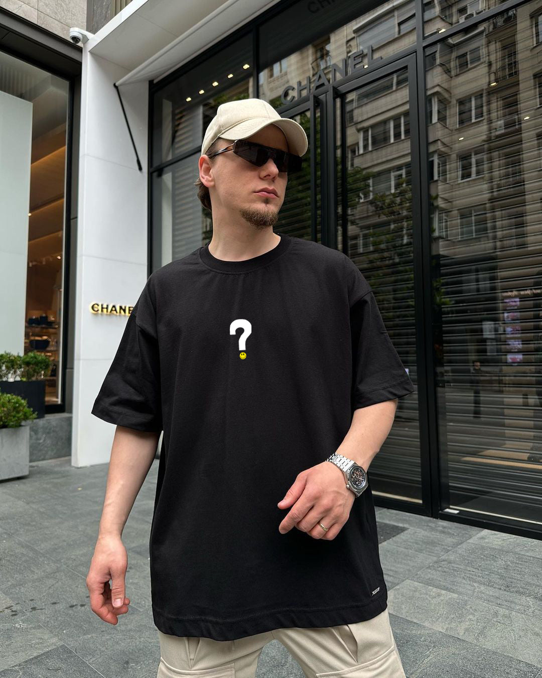 Black "Uncertainty" Printed Oversize T-Shirt
