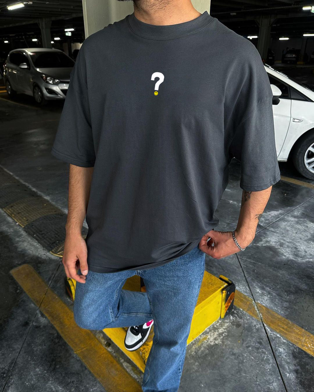Grey "Uncertainty" Printed Oversize T-Shirt