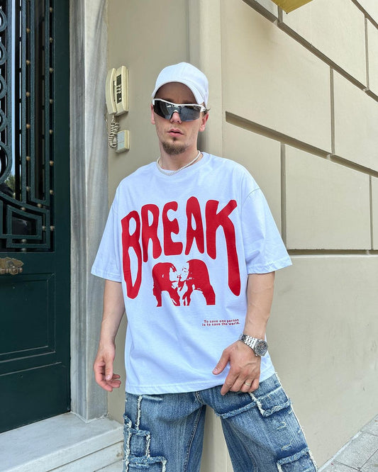 White "Break" Printed Oversize T-Shirt