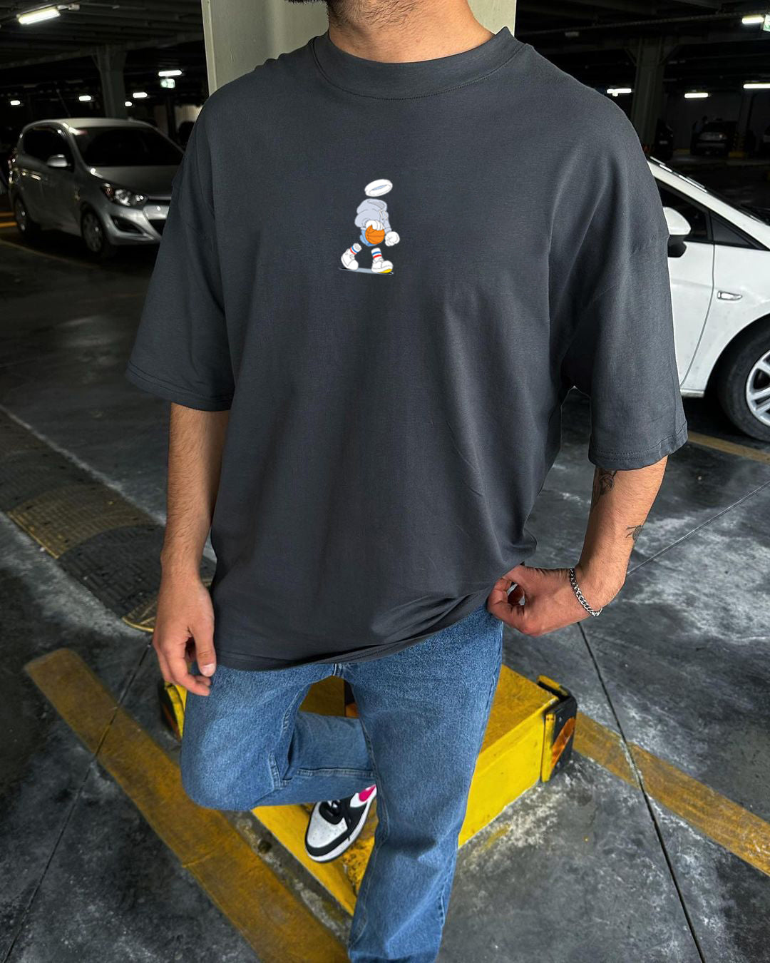 Grey "Basketball" Printed Oversize T-Shirt