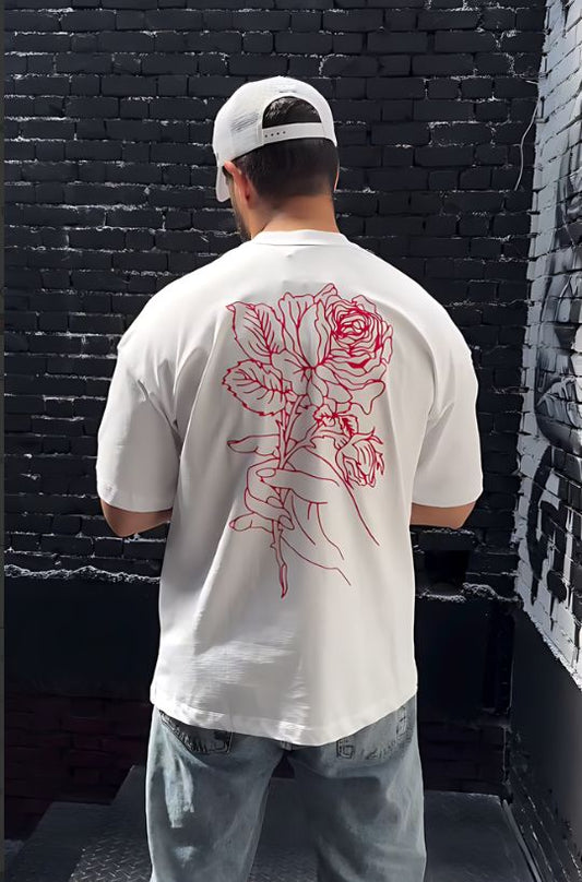 White "Flower" Printed Oversize T-Shirt
