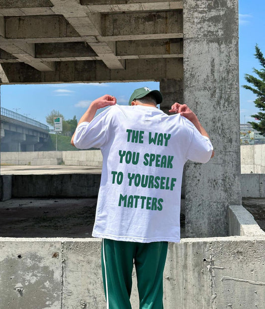White "Self-talk" Printed Oversize T-Shirt