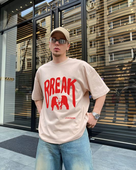 Beige "Break" Printed Oversize T-Shirt