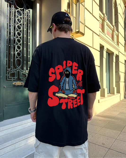 Black "Street Spider" Printed Oversize T-Shirt