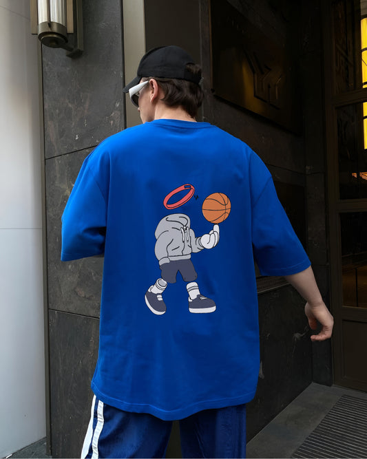 Blue "Basket angel" Printed Oversize T-Shirt