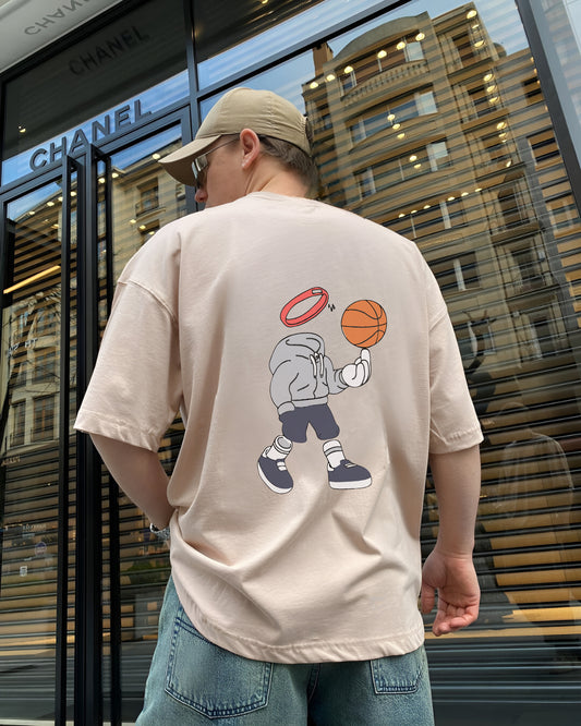 Beige "Basket angel" Printed Oversize T-Shirt