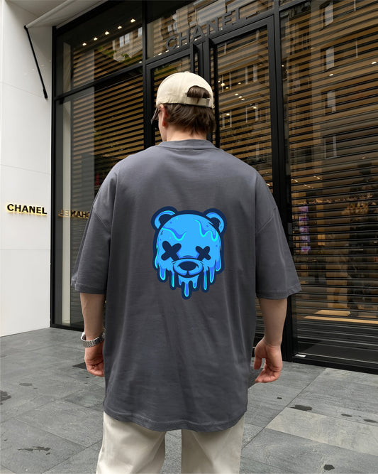 Grey "Teddy Bear" Printed Oversize T-Shirt