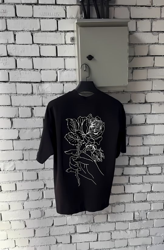 Black "Flower" Printed Oversize T-Shirt