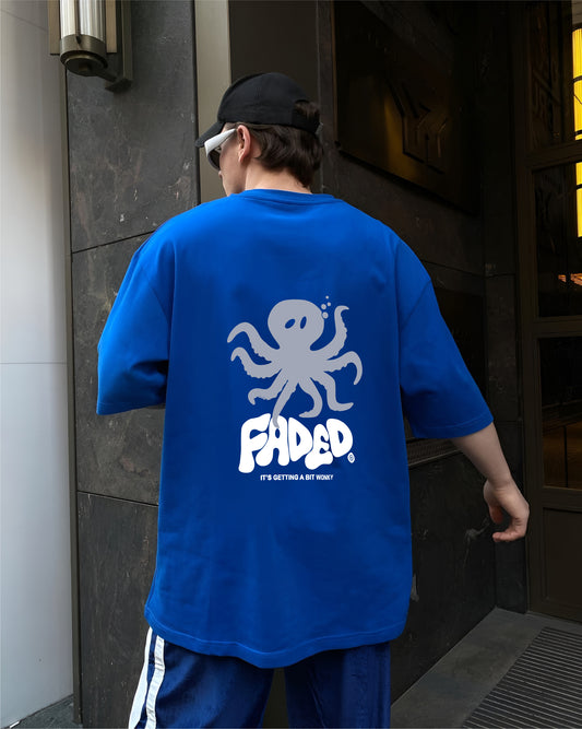 Blue "Faded" Printed Oversize T-Shirt