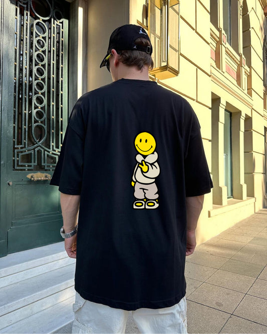 Black "Smiley Boy" Printed Oversize T-Shirt
