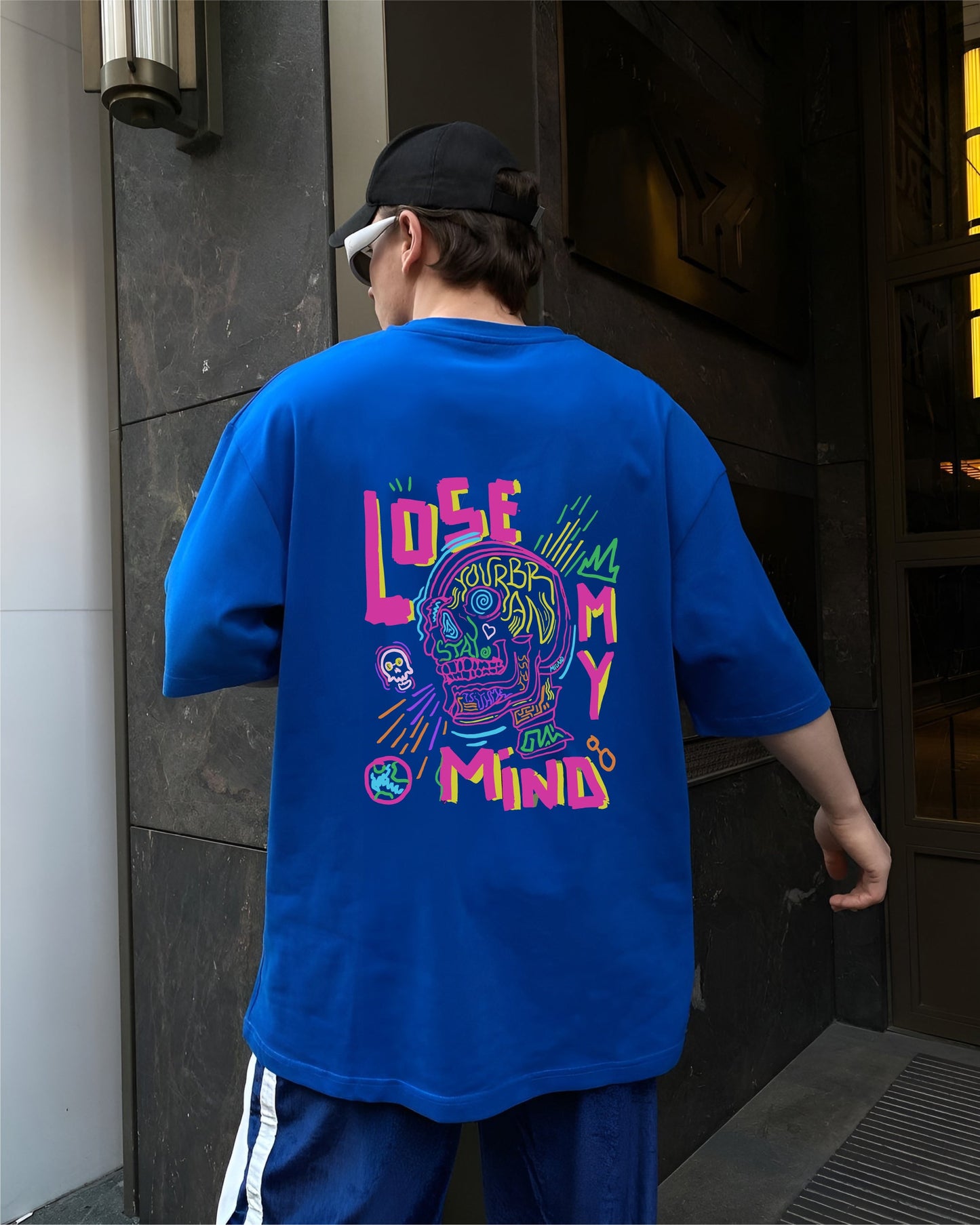 Blue "Mindless" Printed Oversize T-Shirt
