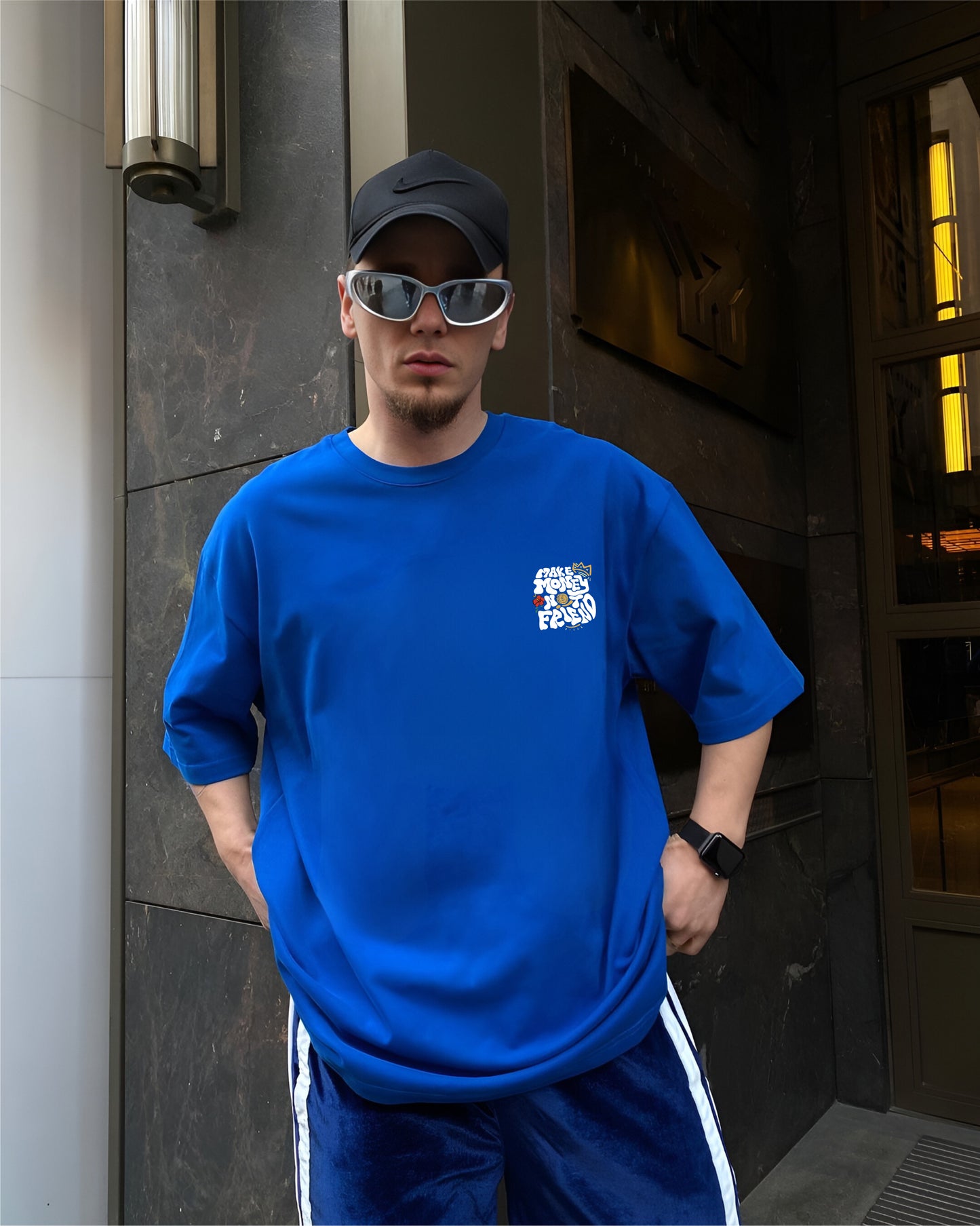 Blue "Money" Printed Oversize T-Shirt