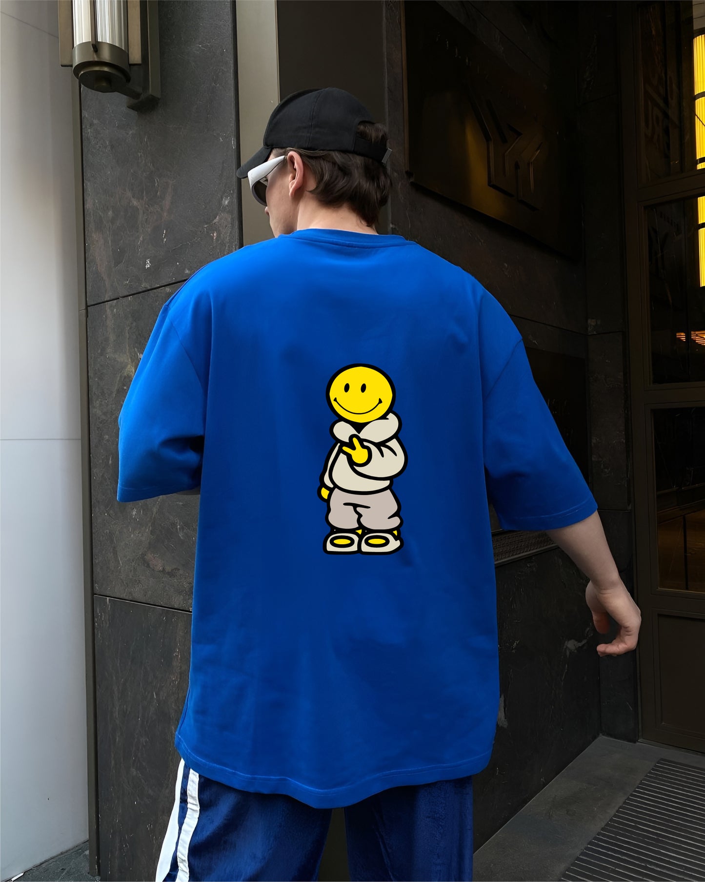 Blue "Smiley Boy" Printed Oversize T-Shirt