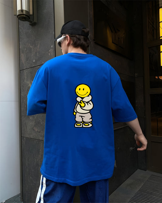 Blue "Smiley Boy" Printed Oversize T-Shirt