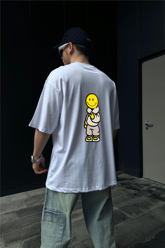 White "Smiley Boy" Printed Oversize T-Shirt